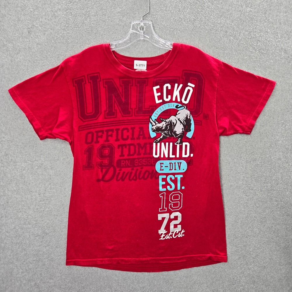Ecko Unltd Men Shirt Medium Red Official‎ Division Logo Graphic Crew Neck Tee